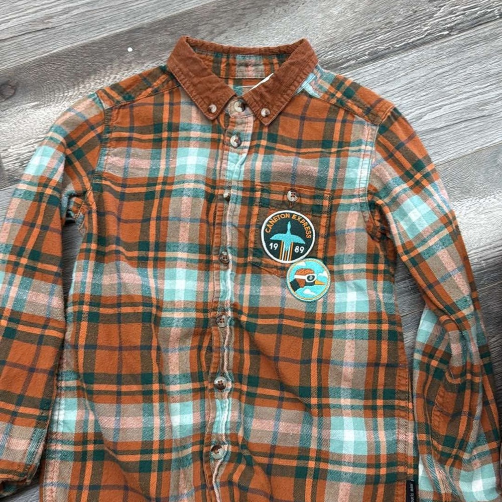 Vibrant Orange and Green Plaid Blouse